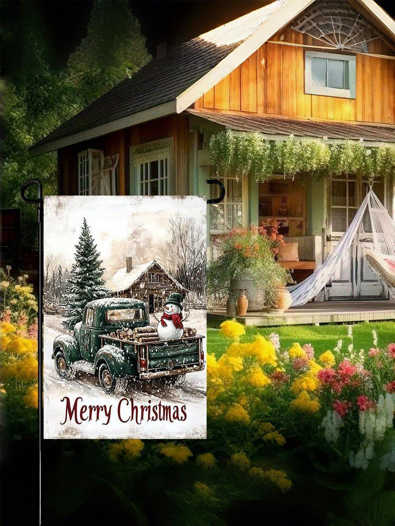 Winter Snowman Christmas Garden Banner（Not lnclude Flagpole）